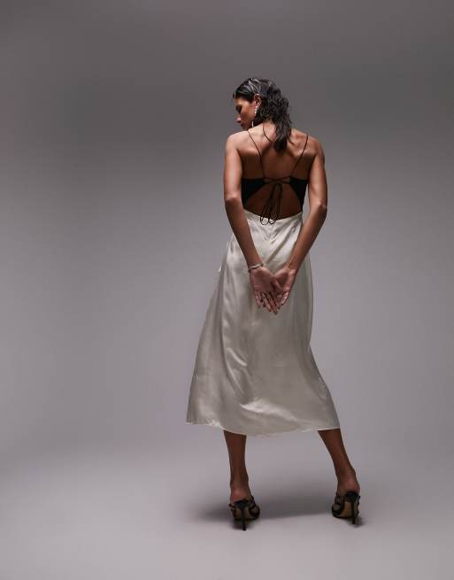 Topshop Robe caraco mi longue col en V Noir et blanc ASOS