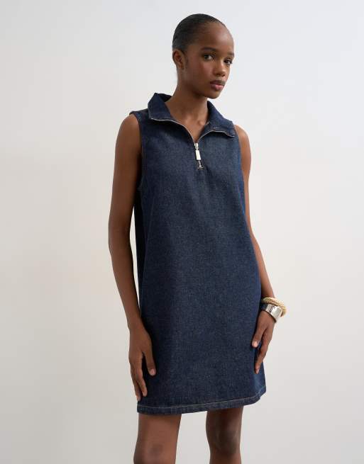 Topshop - Robe chasuble en jean à col cheminée - Bleu brut, 3 de 4