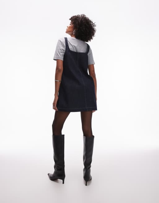 Topshop - Robe chasuble habillée en denim - Bleu brut, 4 de 4