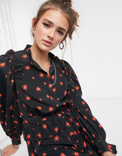 Topshop - Robe chemise à basque à imprimé étoile - Rouge, 3 de 4