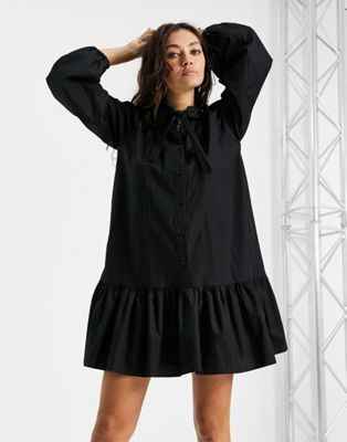 Robes casual Topshop - Robe chemise à enfiler en popeline - Noir