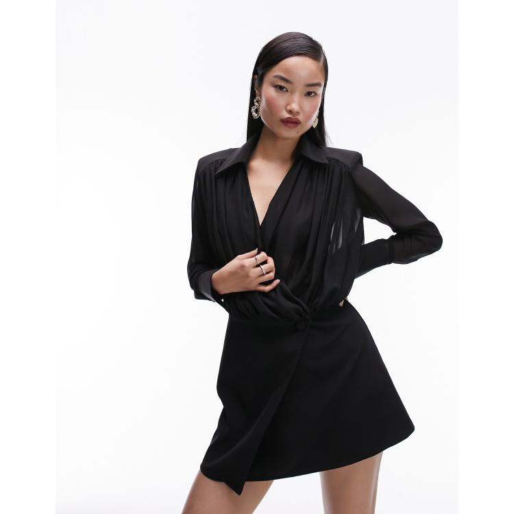 Topshop Robe chemise cache c ur transparente Noir ASOS