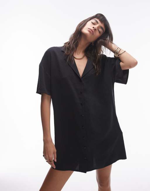 Topshop - Robe chemise courte boutonnée - Noir, 3 de 4
