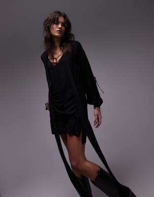 Topshop - Robe chemise courte drapée - Noir