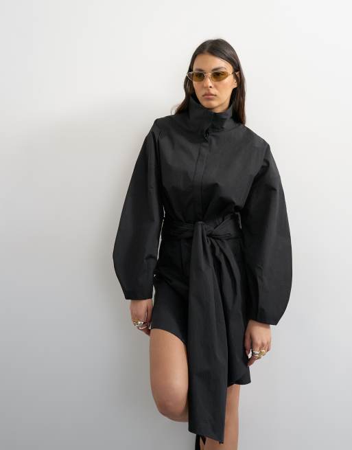 Topshop - Robe chemise portefeuille à manches longues et col cheminée - Gris anthracite, 2 de 4