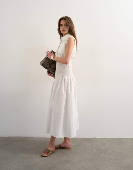 Topshop - Robe chemise sans manches à taille basse - Blanc, 4 de 4