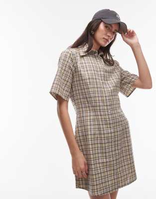 Topshop - Robe-chemise trapèze courte - Imprimé à carreaux-Multicolore