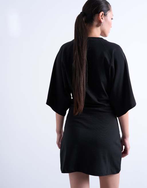 Topshop - Robe courte à manches raglan et taille cintrée - Noir, 3 de 4