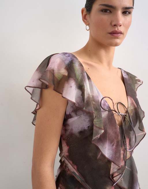 Topshop - Robe courte à volants et imprimé fleurs effet fantôme, 4 de 4