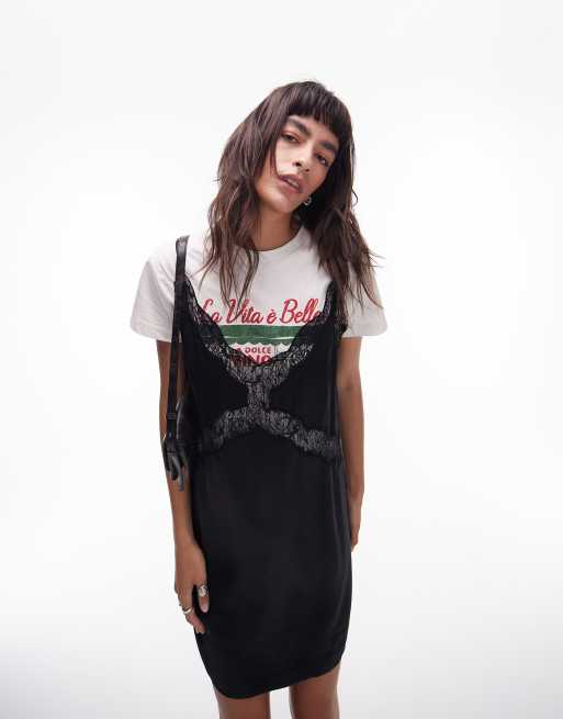 Topshop - Robe courte avec empiècement en dentelle - Noir
