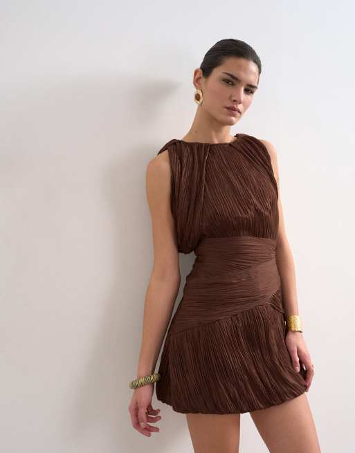 Topshop - Robe courte drapée sculpturale - Chocolat, 2 de 4