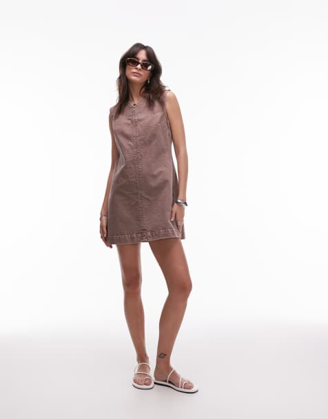 Topshop - Robe courte en jean à col V - view 1
