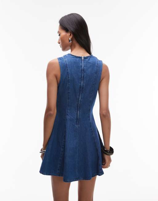 Topshop - Robe courte en jean à coutures apparentes - Bleu moyen, 4 de 4