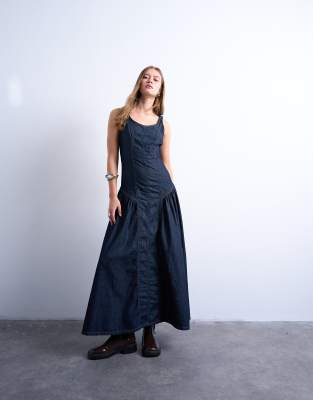 Robe courte en jean à coutures apparentes - Indigo brut-Bleu 44