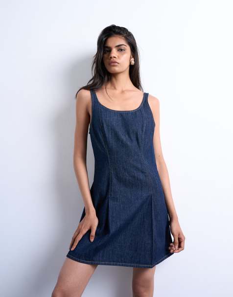 Topshop - Robe courte en jean à pinces - Indigo brut - view 1