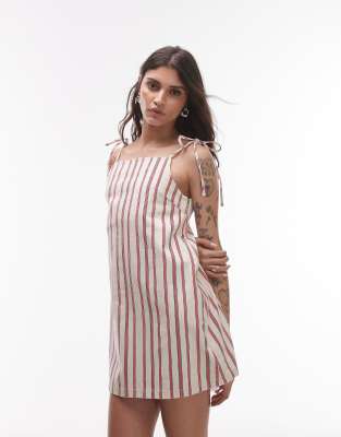 Robe courte en jean à rayures - Rouge-Multicolore 42