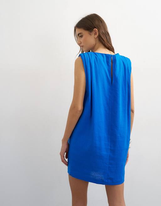 Topshop - Robe courte en lin majoritaire à épaules oversize - Cobalt, 2 de 4