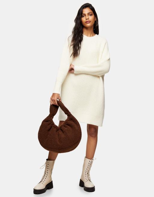 Topshop - Robe courte en maille à encolure ras de cou - Ivoire, 4 de 4