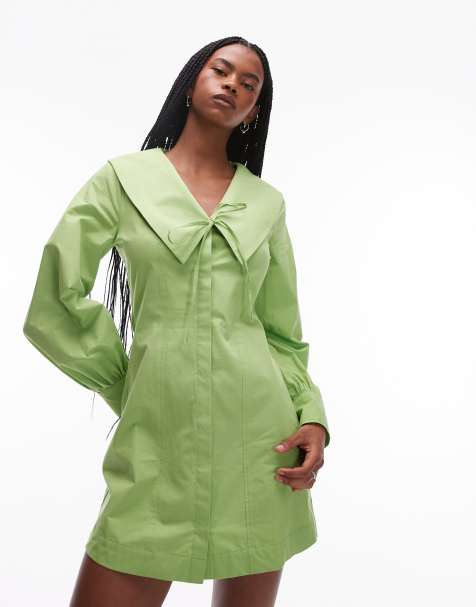 Topshop - Robe courte en popeline avec col féminin et coutures apparentes - Vert - view 1