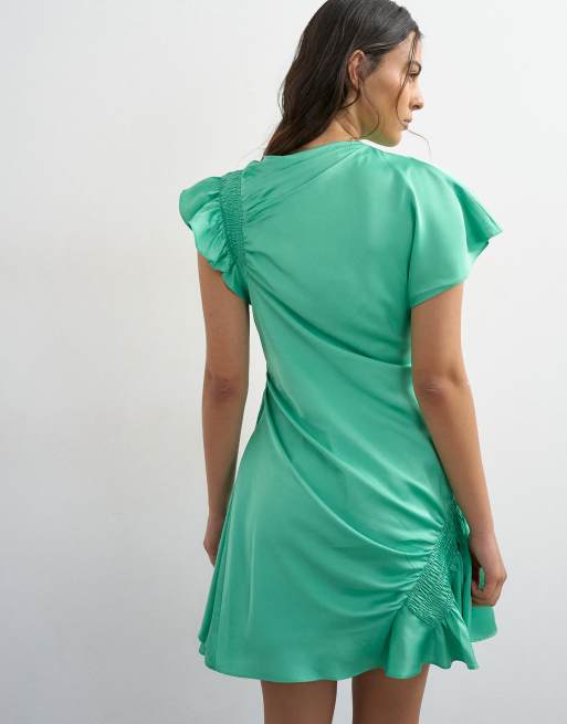 Topshop robe courte en satin à détails smockés vert émeraude vif, 4 de 4