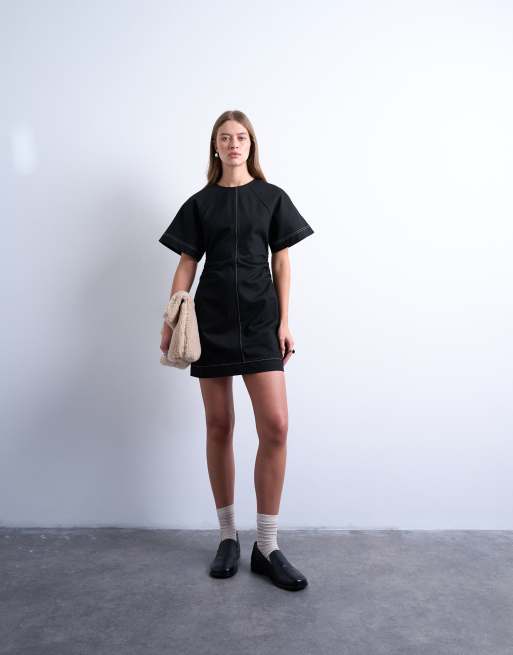 Topshop - Robe courte en sergé épais à coutures contrastantes - Noir, 2 de 4