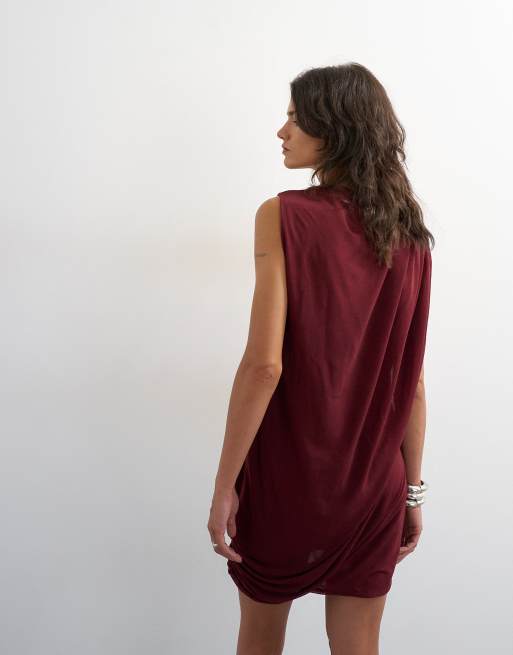 Topshop - Robe courte en tulle drapé à col montant - Bordeaux, 3 de 4