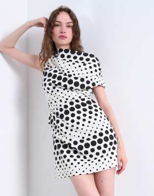 Robe courte épurée effet drapé - Imprimé pois abstrait-Jaune 38