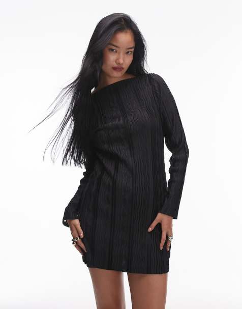 Topshop - Robe courte et plissée à manches longues - Noir - view 1
