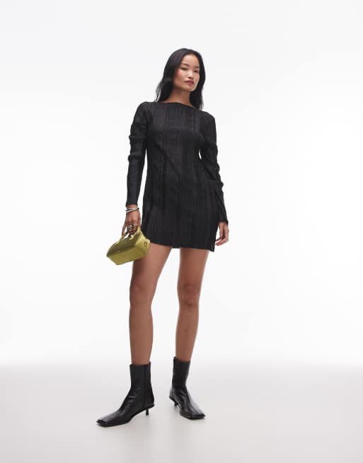 Topshop - Robe courte et plissée à manches longues - Noir, 2 de 4