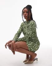 Robe Fleurie Verte Et Blanche Topshop Taille 10 - Style Bodycon Mi-long - Occasion Très Bon état