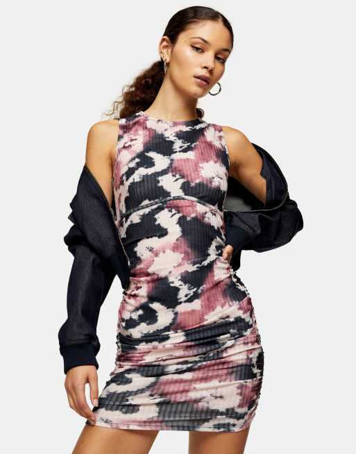 Topshop - Robe courte sans manches à motif tie-dye - Multicolore