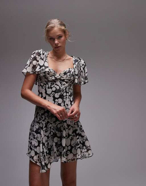 Robe Patineuse TOPSHOP Rayures Noires Et Blanches - Dos Découpé - Taille 4 (UK10) - Occasion Très Bon état