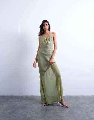 Topshop - Robe de soirée en tissus variés à encolure bénitier - Vert doux