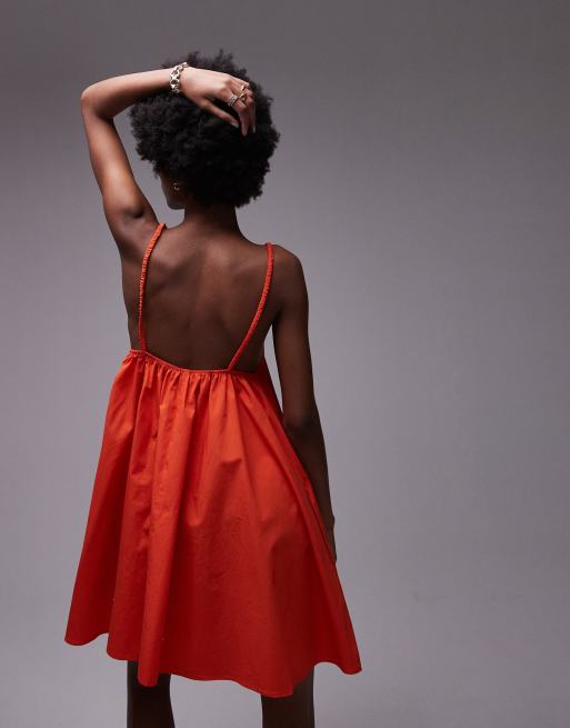Topshop Robe d ete evasee a encolure carree elastiquee Rouge ASOS