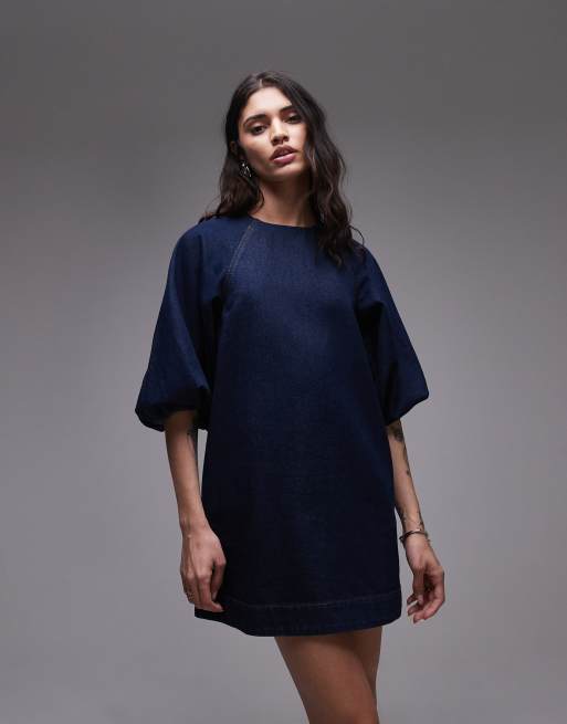 Robe Droite Robe Bleu Manche Bouffante Topshop Robe Droite Courte