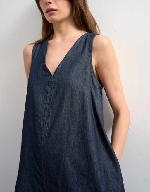 Topshop - Robe droite courte en jean avec col en V - Indigo brut, 3 de 4