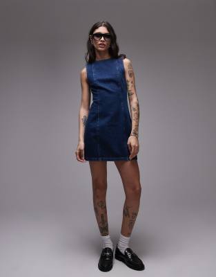 Topshop - Robe droite courte en jean - Bleu moyen