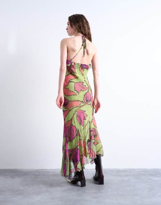 Topshop - Robe élégante mi-longue à imprimé fleuri avec jupe à godets - Rose/vert, 2 de 4