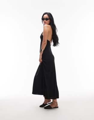 Topshop - Robe longue à bretelles fines et dos échancré - Noir