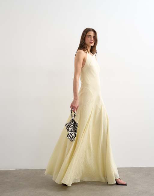 Topshop - Robe longue à dos nageur avec jupe évasée et découpes - Babeurre, 2 de 4
