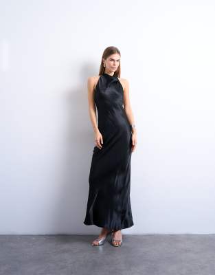Topshop - Robe longue à dos nu et col montant - Noir