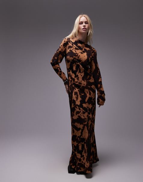 Topshop - Robe longue à encolure bateau et imprimé écaille de tortue - view 1