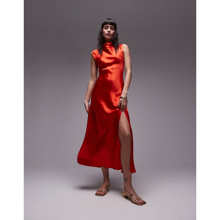 Topshop Robe longue a encolure drapee Rouge ClassicfuncenterShops