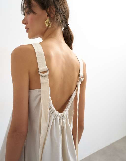 Topshop - Robe longue à enfiler avec bretelles à boucle et dos ouvert - Blanc cassé, 4 de 4