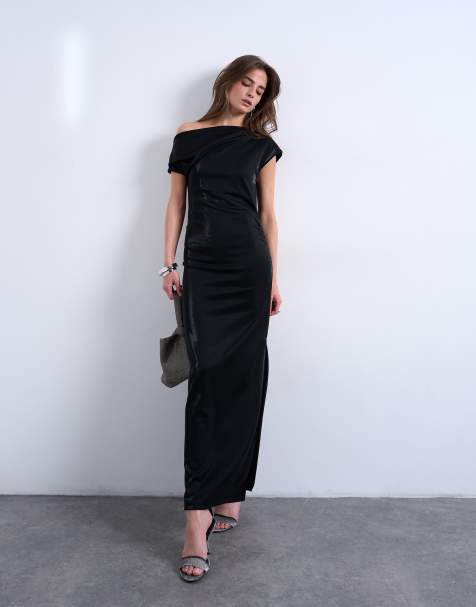 Topshop - Robe longue à épaule dénudée - Noir scintillant - view 1