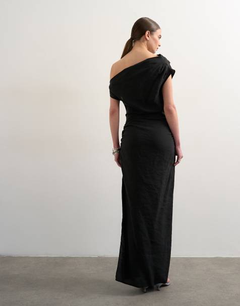 Robe Longue Asymétrique BCBG Max Azria – Sans Manches, En Soie Couleur Encre – Taille 6 Neuve Avec étiquette