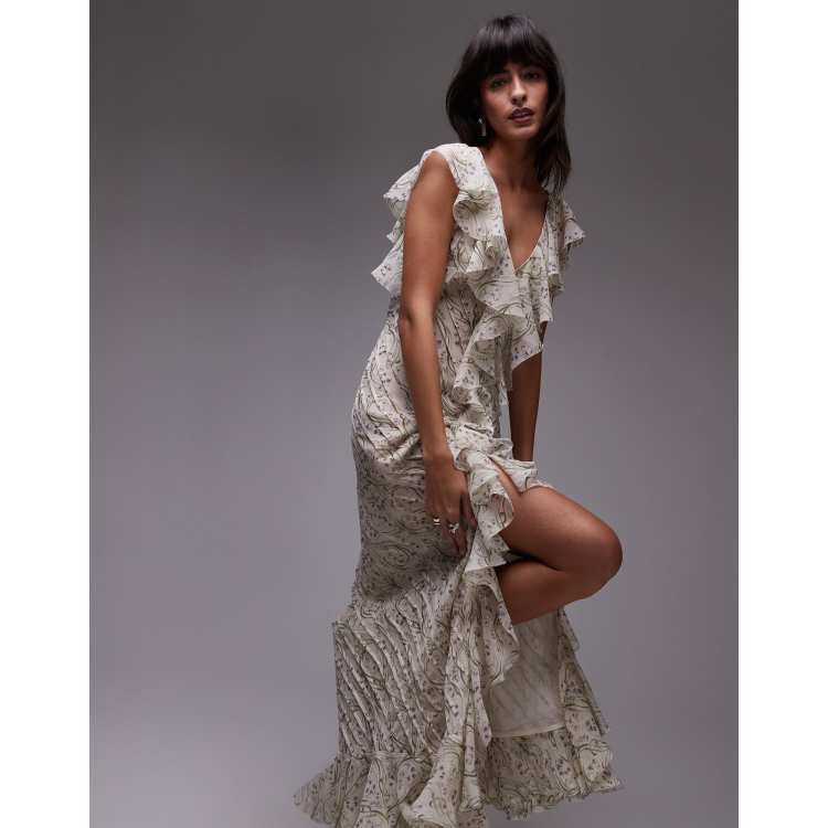 Robe à Volants Roses Topshop Taille 6 - Dos Bas, Devant Recadré, Neuve Avec étiquettes