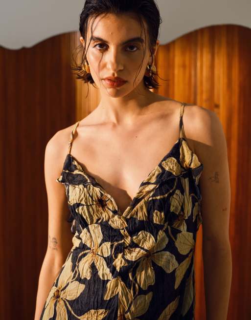 Topshop - Robe longue à imprimé fleurs en tulle froissé - Noir, 3 de 4