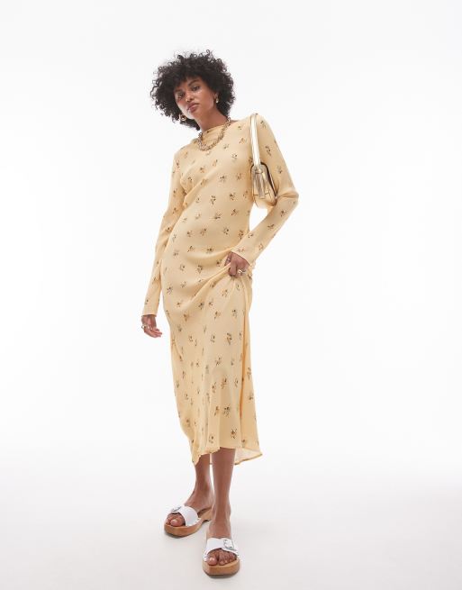 Topshop - Robe longue à manches longues et encolure bateau - Jaune 