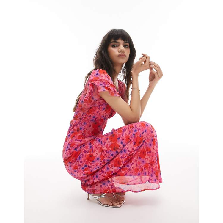 Robe à Volants Roses Topshop Taille 6 - Dos Bas, Devant Recadré, Neuve Avec étiquettes